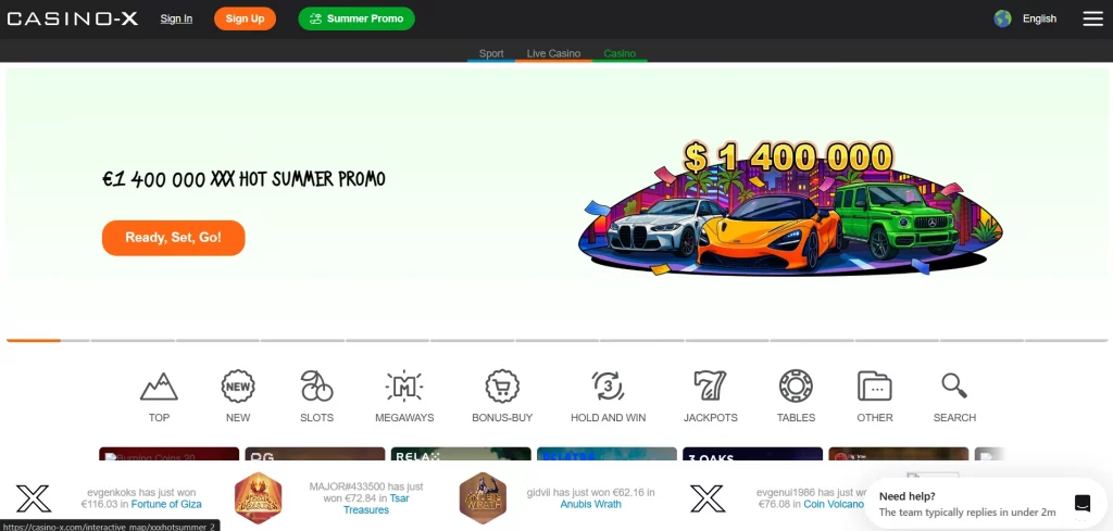 casino x main page