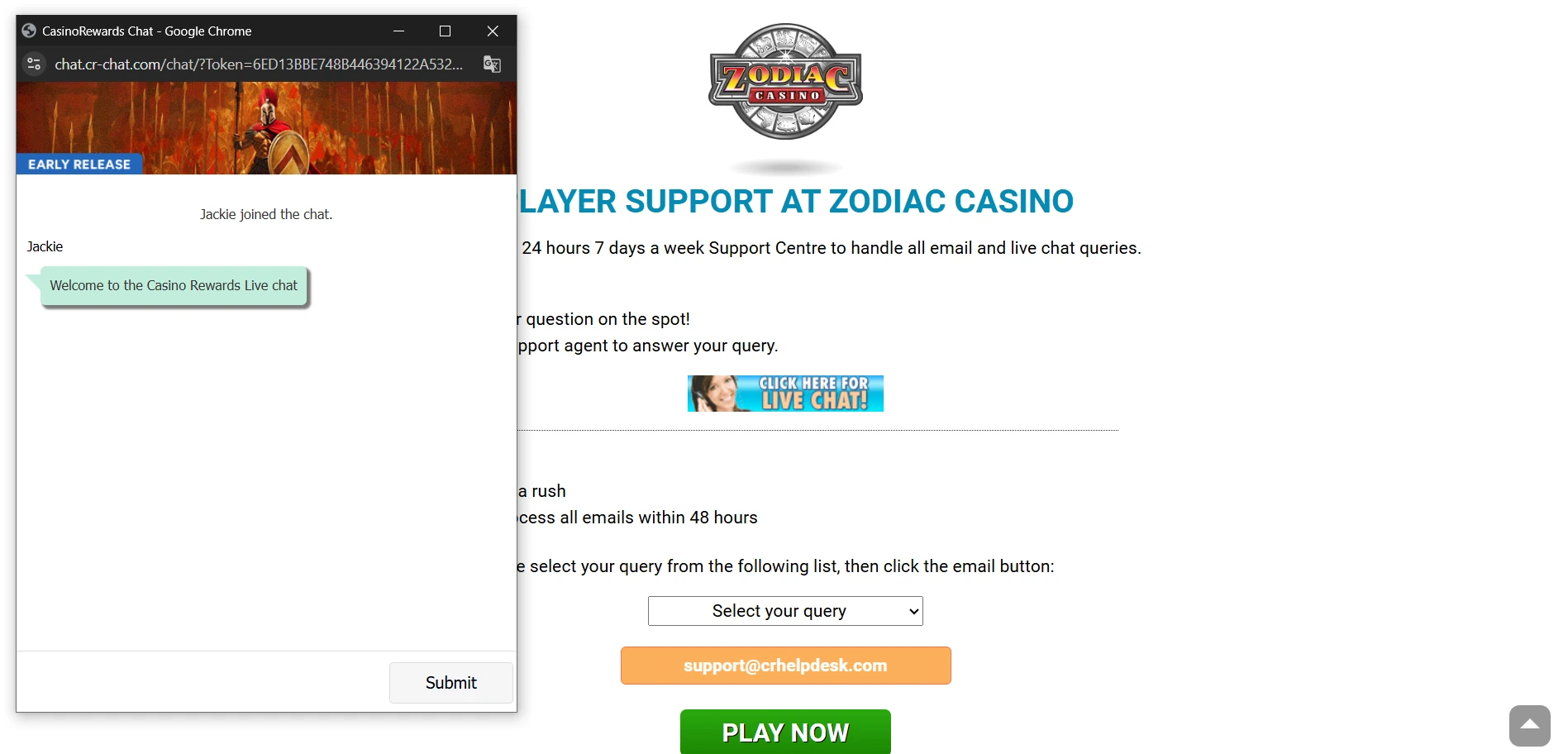 zodiac casino live chat