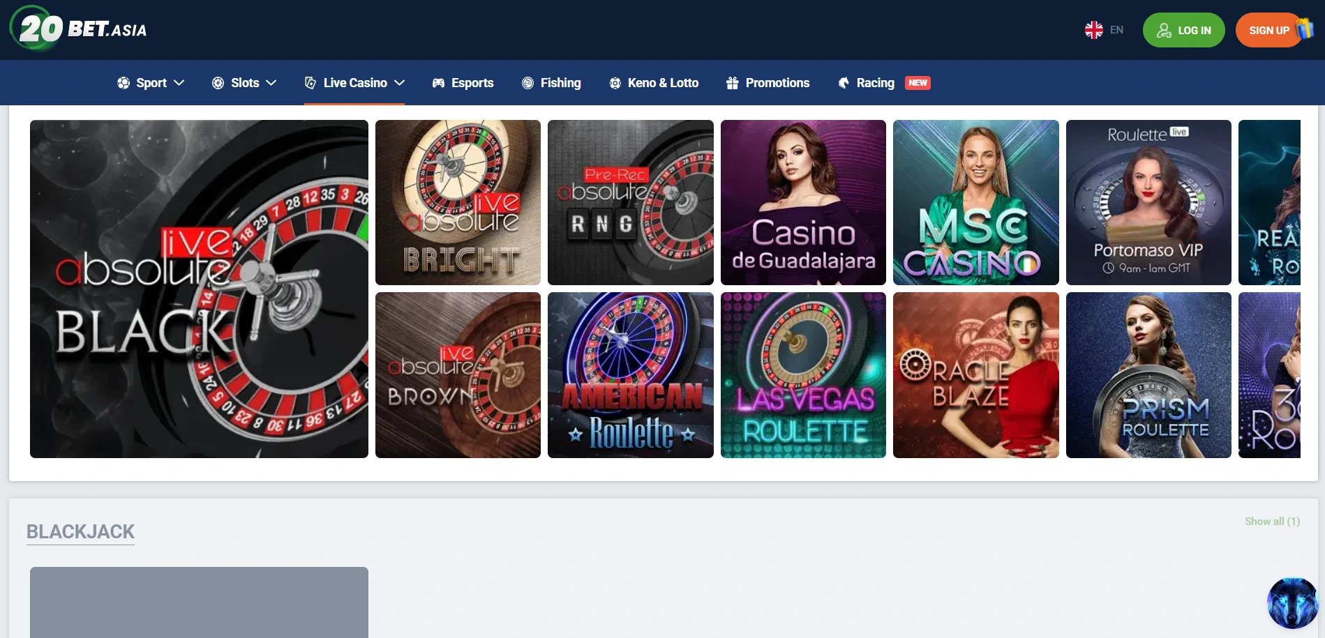 20bet live games
