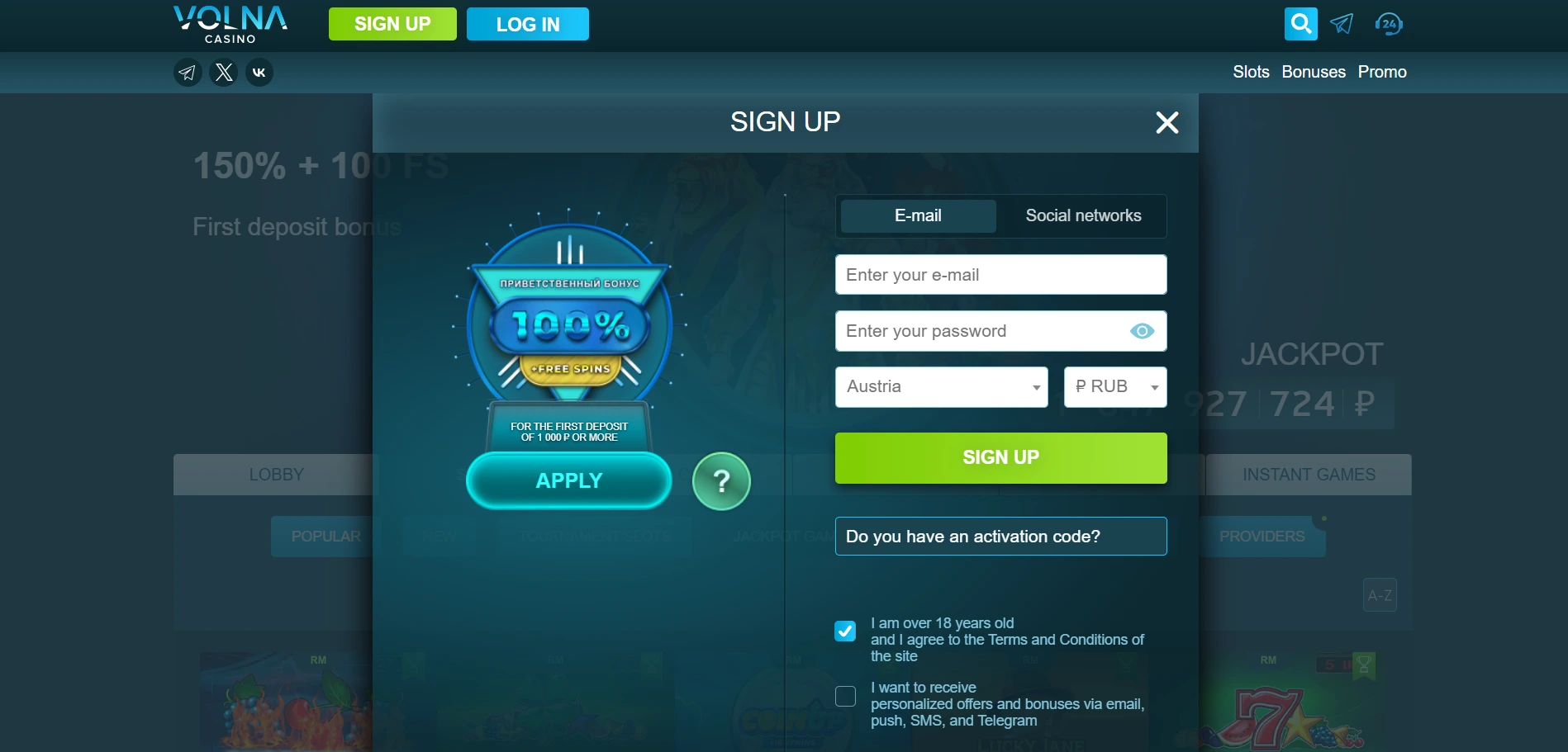 volna casino registro